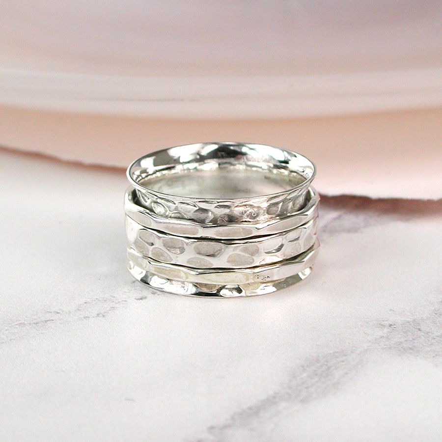 POM Sterling Silver Simple Hammered Spinning Ring