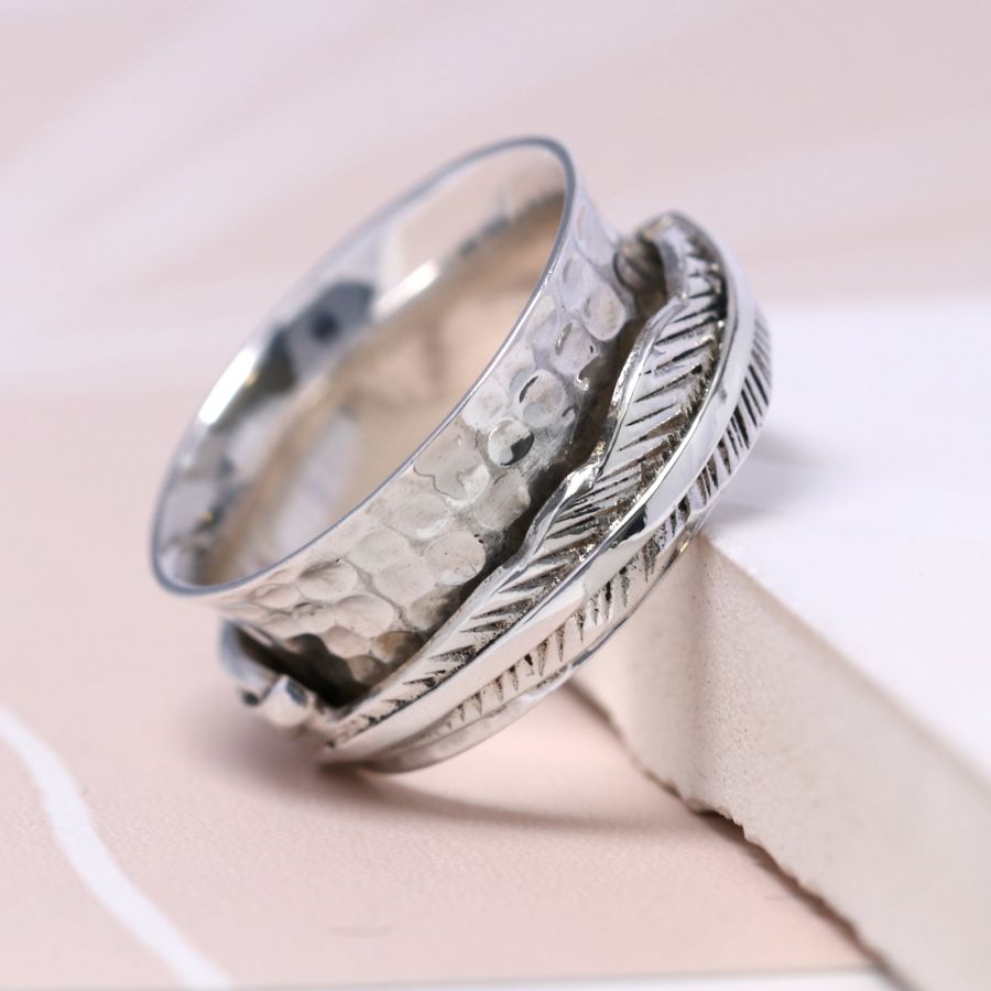 POM Sterling Silver Feather Spinning Ring