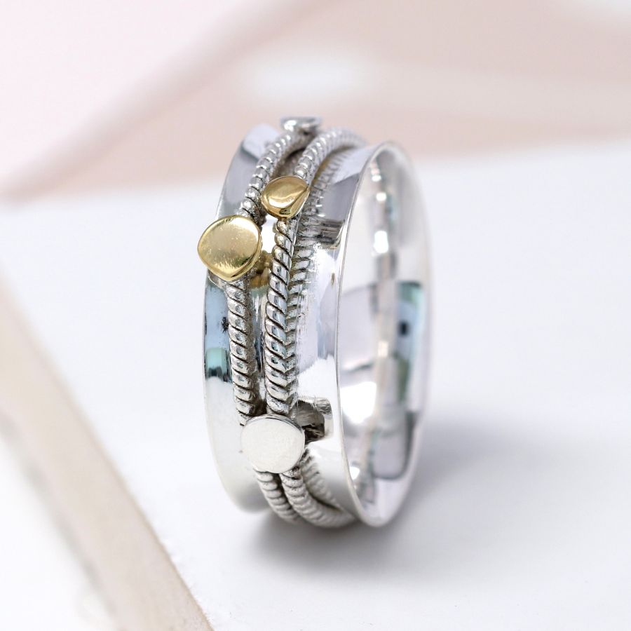 POM Sterling Silver Twist Bands and Dots Spinning Ring