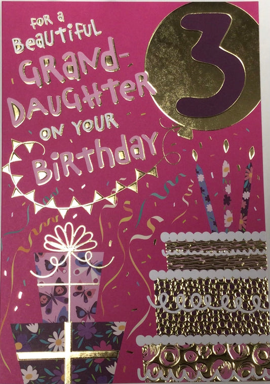 Granddaughter 3rd Birthday Card - Words 'n' Wishes