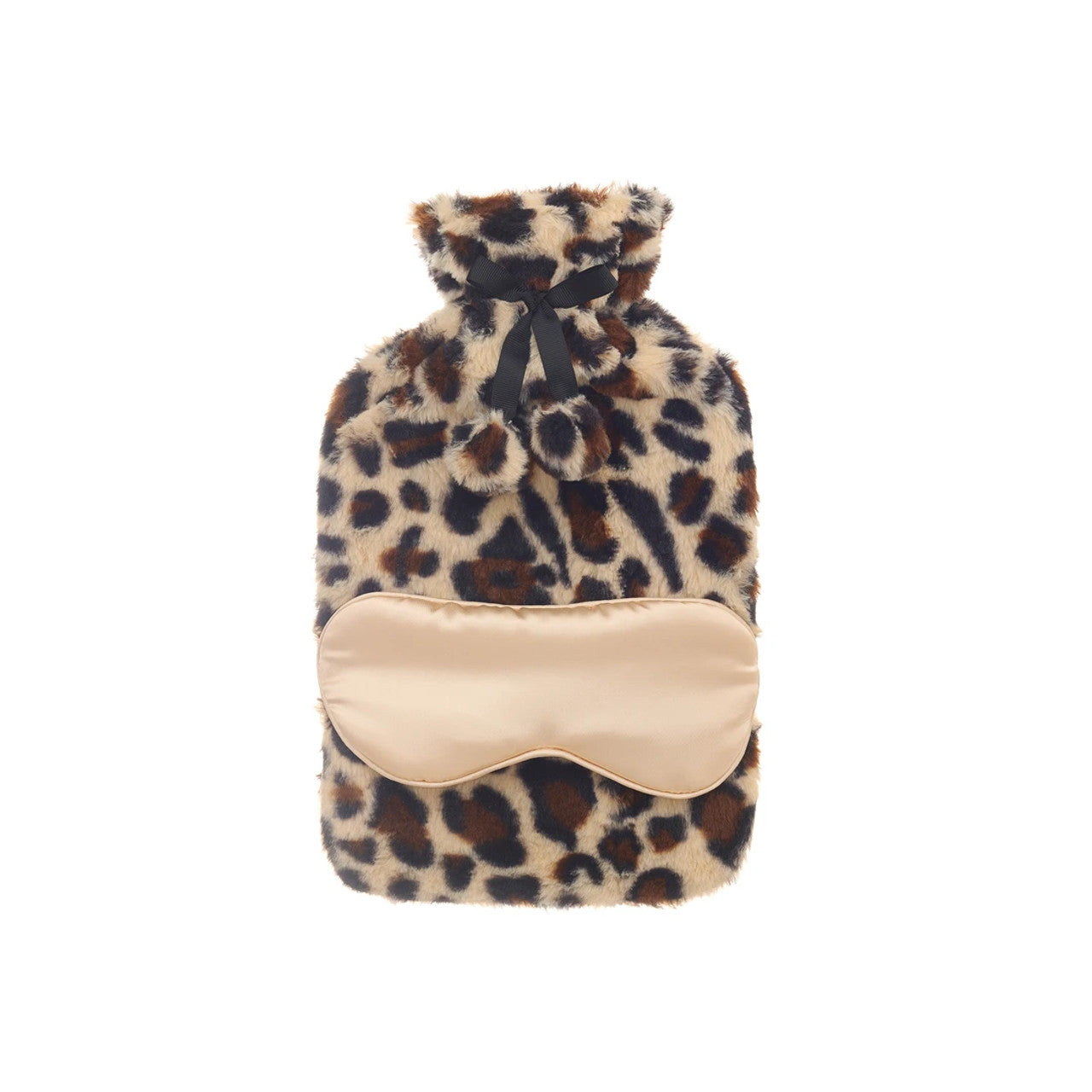 Aroma Home Leopard Faux Fur Hot Water Bottle & Satin Eye Mask Set