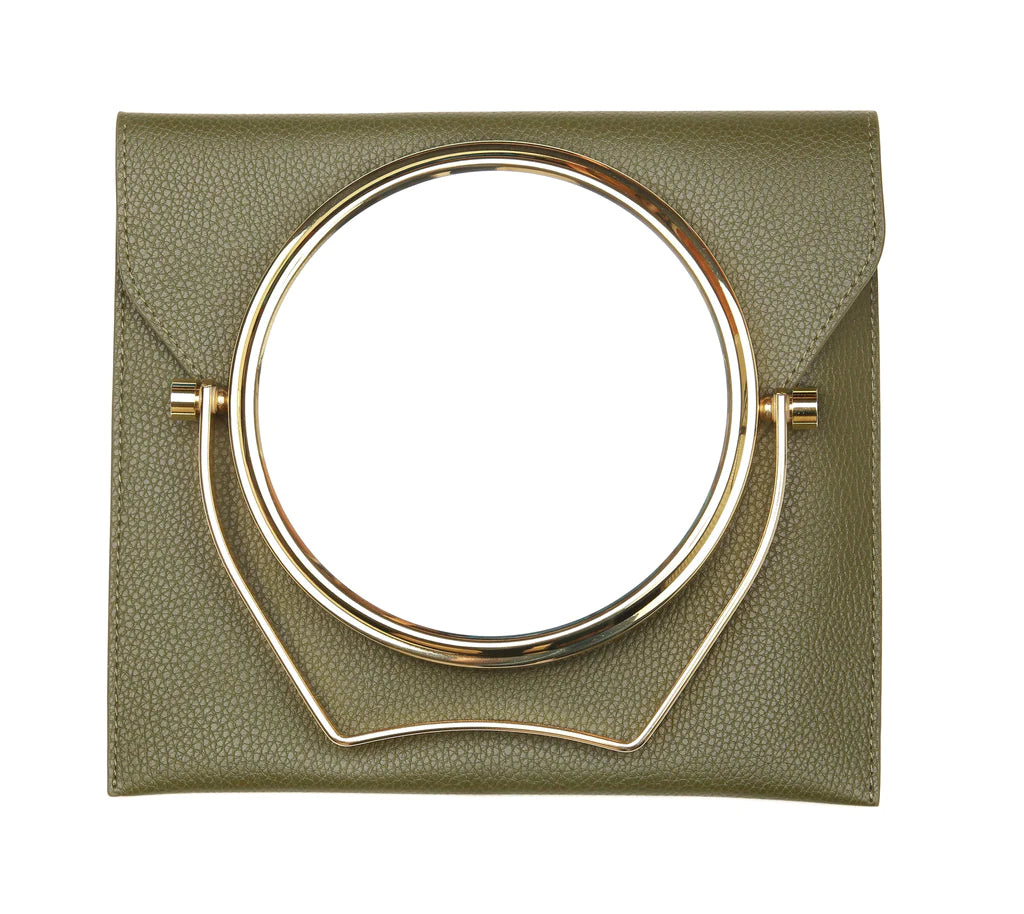 Alice Wheeler Olive Luxury Travel Mirror and Case with 7x magnifying