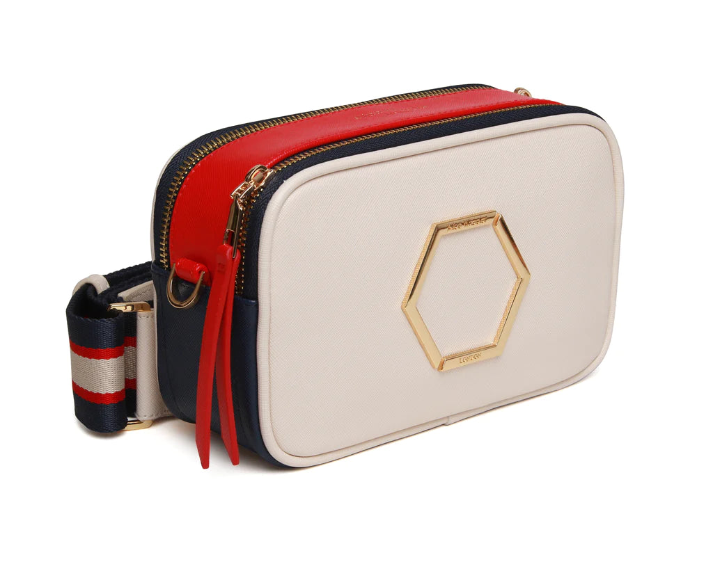 Alice Wheeler Pimlico Honeycomb Tricolour Cross Body Bag - Cream