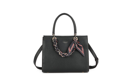 Mini Tote Bag with Crossbody Strap & Ribbon Detail – Classic Black