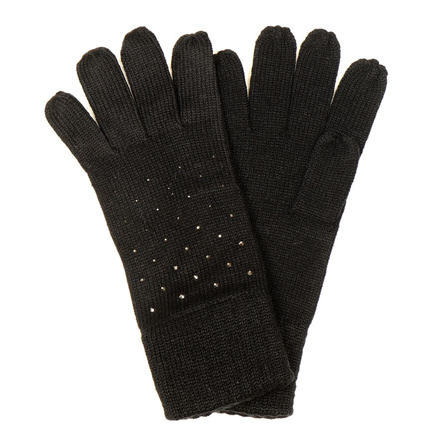 Black Embellished Knit Gloves – Cosy Winter Accessory with Diamante Studs