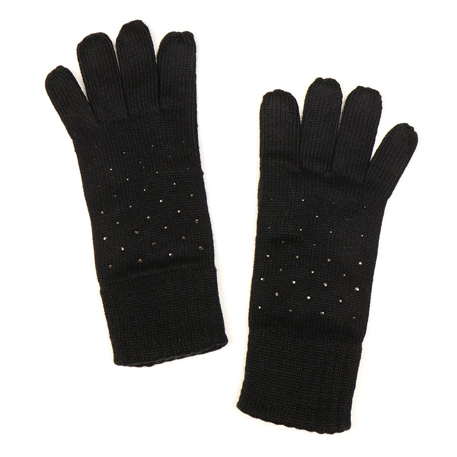 Black Embellished Knit Gloves – Cosy Winter Accessory with Diamante Studs