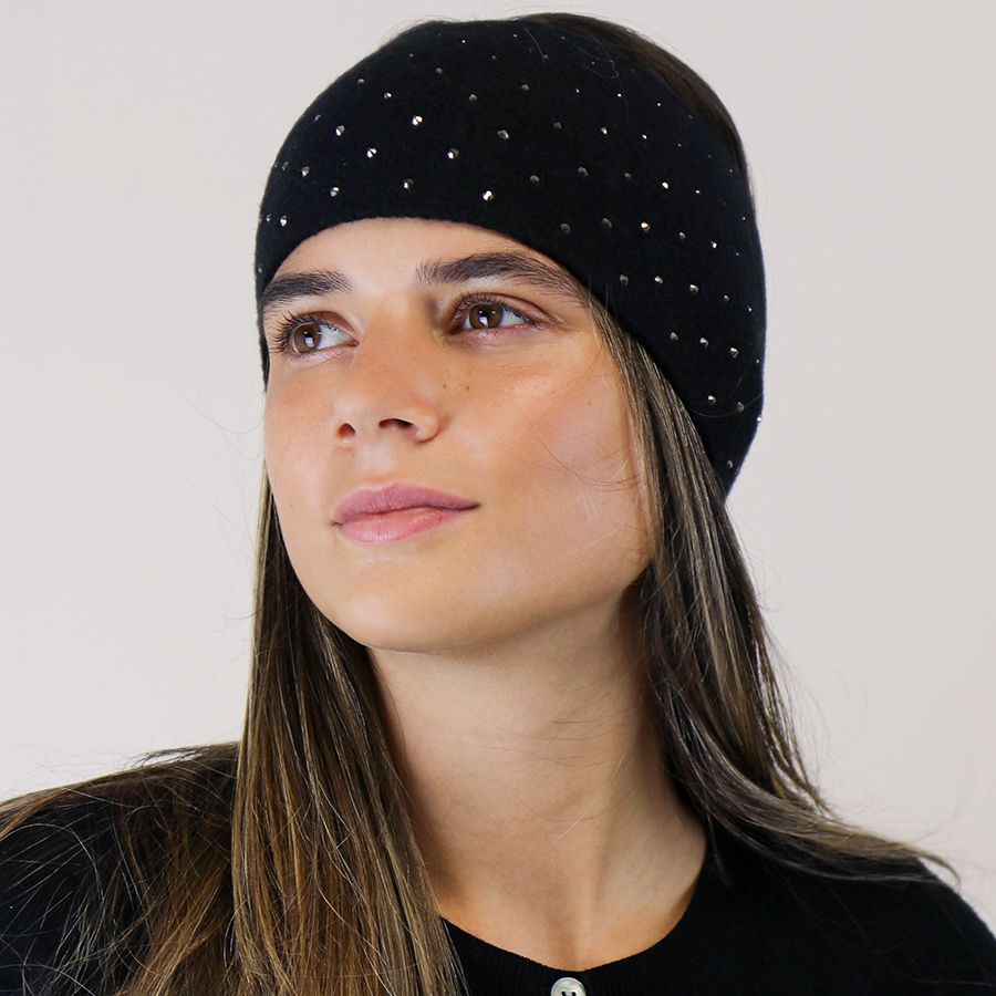 Black Embellished Knit Headband – Versatile Cosy Winter Accessory with Studded Trim