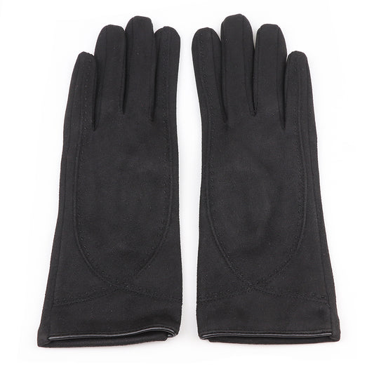 Black Faux Suede Gloves with Stitch Detail