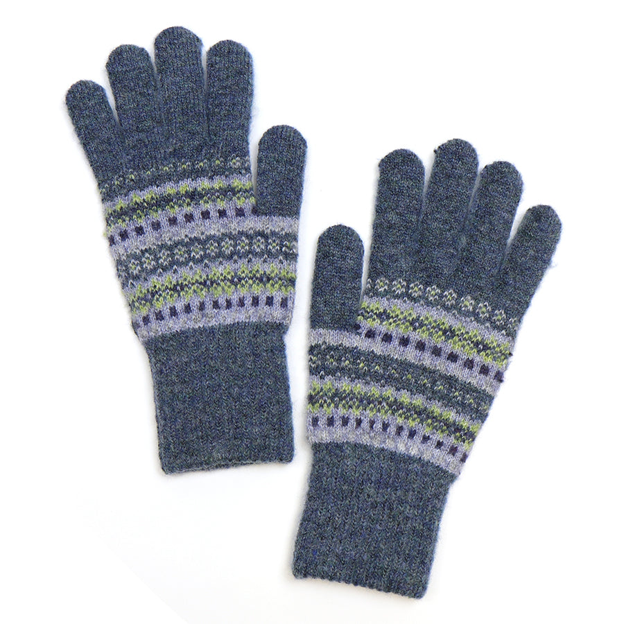 Blue & Sage Fair Isle Gloves – Eco-Friendly Recycled Wool Blend Winter Gloves