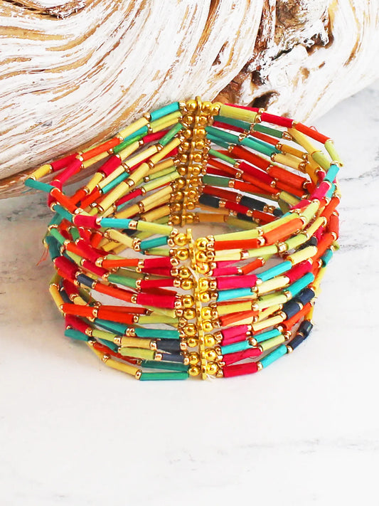 Bold Multi-Strand Grass Bead Bracelet