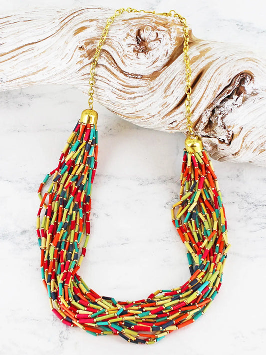 Bold Multi-Strand Grass Bead Necklace