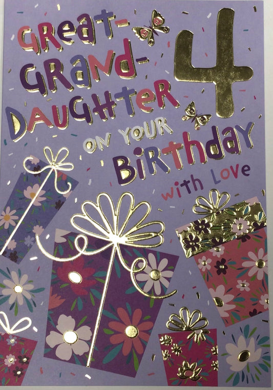 Great Granddaughter 4th Birthday Card - Words 'n' Wishes