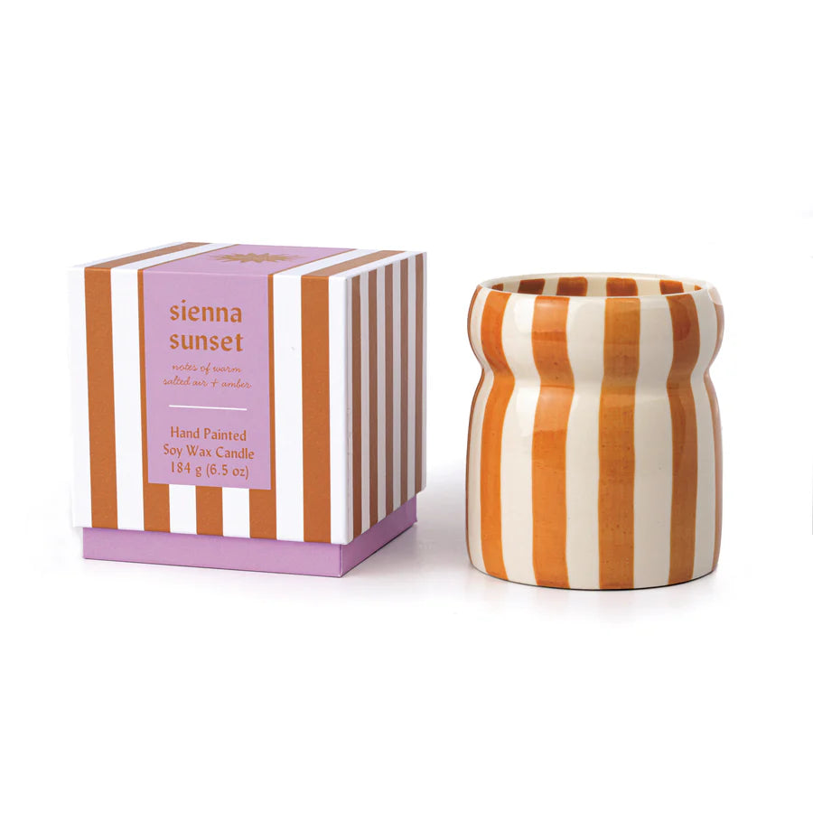 Cabana Rust Striped Ceramic Candle – Sienna Sunset