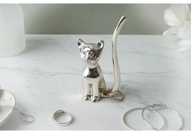 Silver Cat Ring Holder - Adorable and Functional Jewellery Organiser