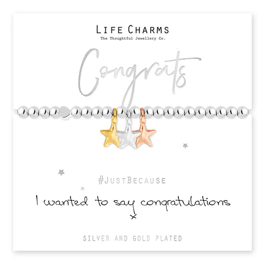 'Congratulations' Silver Star Beaded Bracelet - Life Charms Jewellery