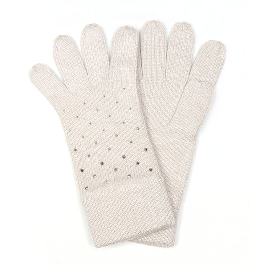 Cream Embellished Knit Gloves – Cosy Winter Accessory with Diamante Studs