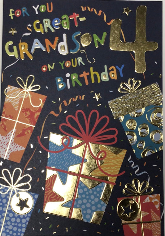 Great Grandson 4th Birthday Card - Words 'n' Wishes