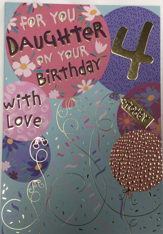 Daughter 4th Birthday Card - Words 'n' Wishes