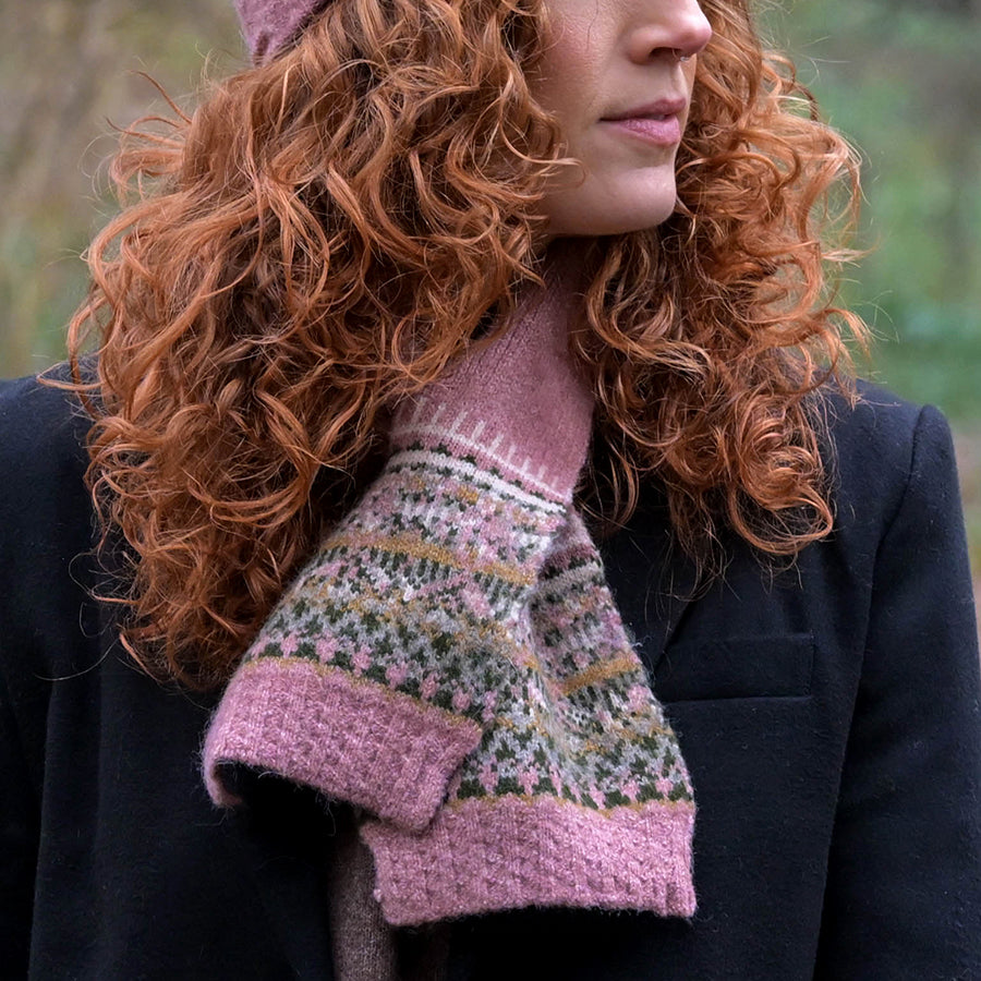 Dusky Pink Fair Isle Pull Through Scarf