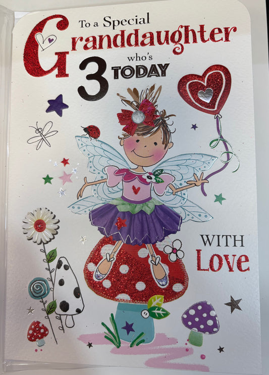 Granddaughter Birthday Card Age 3 - Jonny Javelin