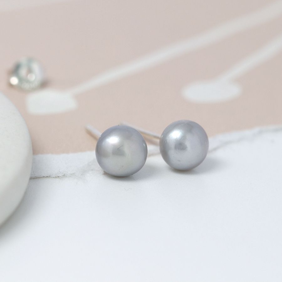 POM Grey Freshwater Pearl Stud Earrings