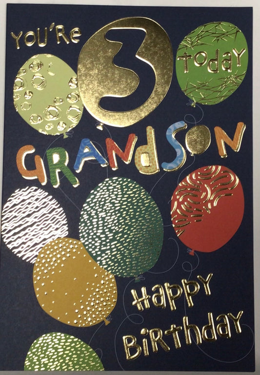 Grandson 3rd Birthday Card - Words 'n' Wishes