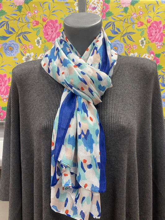 Clearance - Blue and White Floral Lightweight Scarf