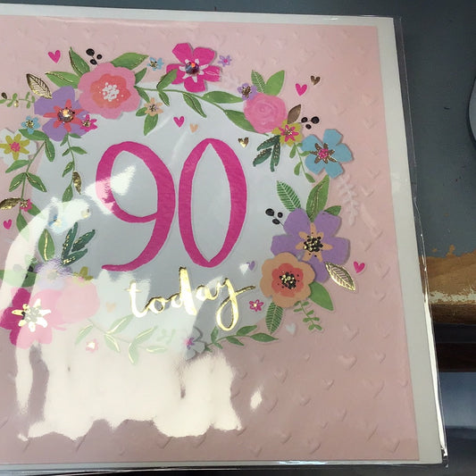 90 Birthday Card Rachel Ellen - Peony