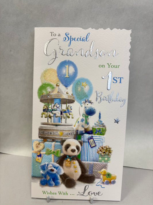 Grandson 1st Birthday Card - JJ