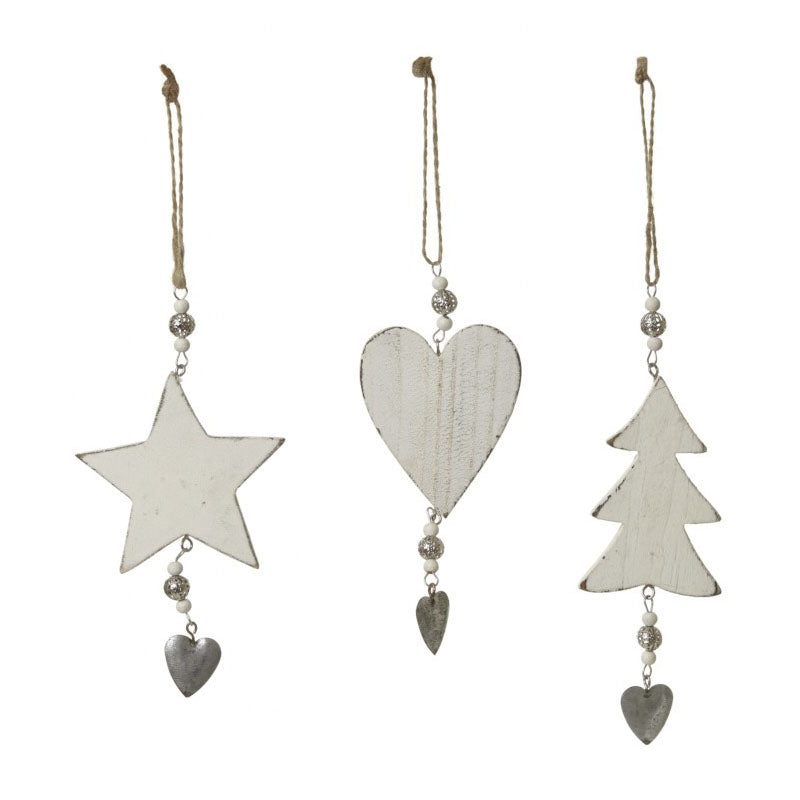 Wooden Hanging Heart, Star and Tree