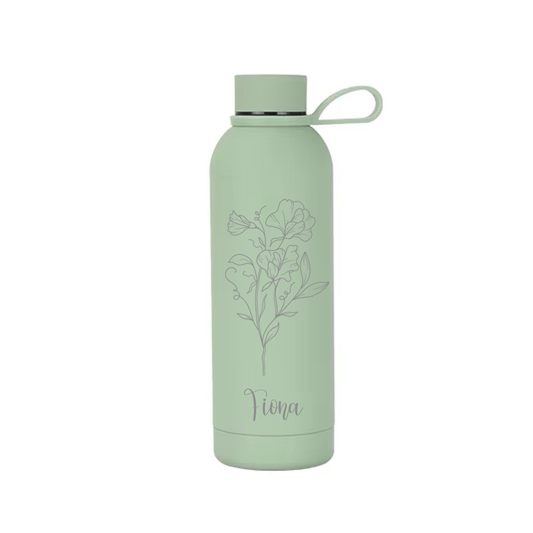 Personalised 500ml Double Wall Vacuum Insulated Water Bottle – Custom Birth Flower & Name Engraving