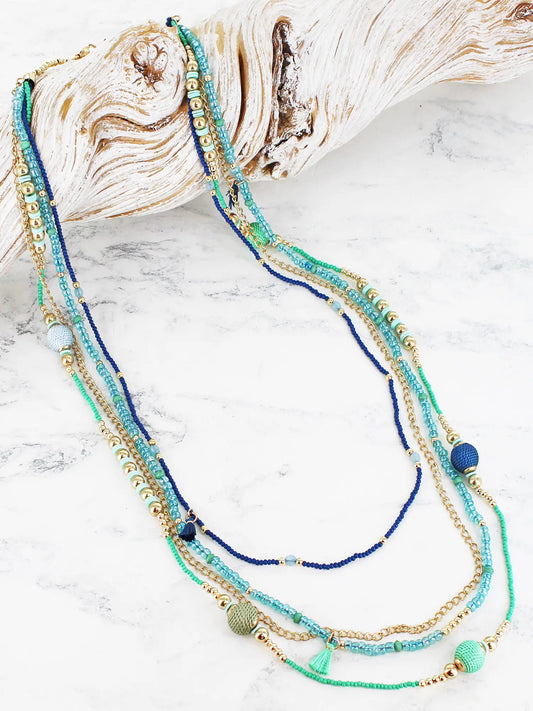 Four-Strand Blue Beaded Layered Necklace