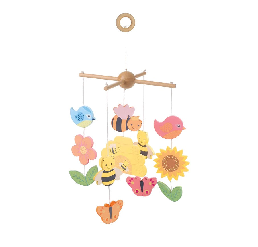 Orange Tree Toys Spring Garden Wooden Mobile: Eco-Friendly Nursery Decor. Available at Sweet P, Burnside, Glasgow