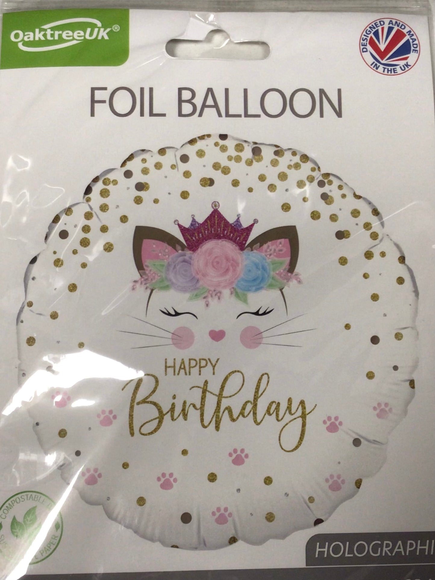 18” floral kitten happy birthday foil round shaped balloon