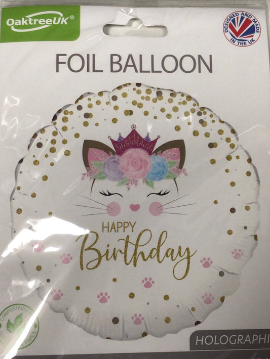 18” floral kitten happy birthday foil round shaped balloon