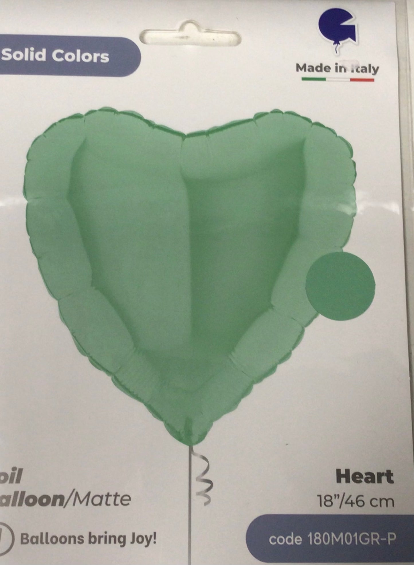 18” mint green coloured foil heart shaped balloon
