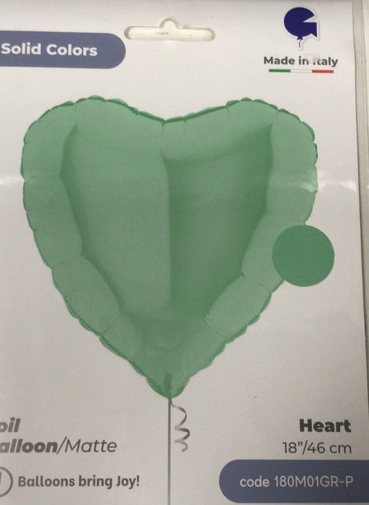 18” mint green coloured foil heart shaped balloon