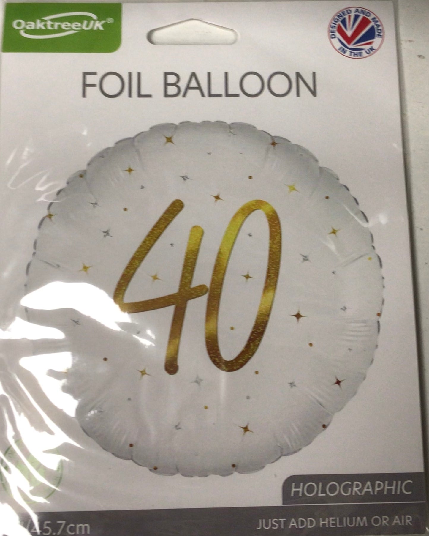 18” white and gold 40th foil round shaped balloon