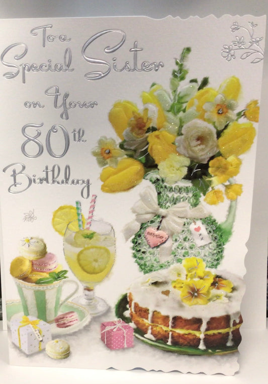 80th birthday card - sister - Jonny Javelin- velvet