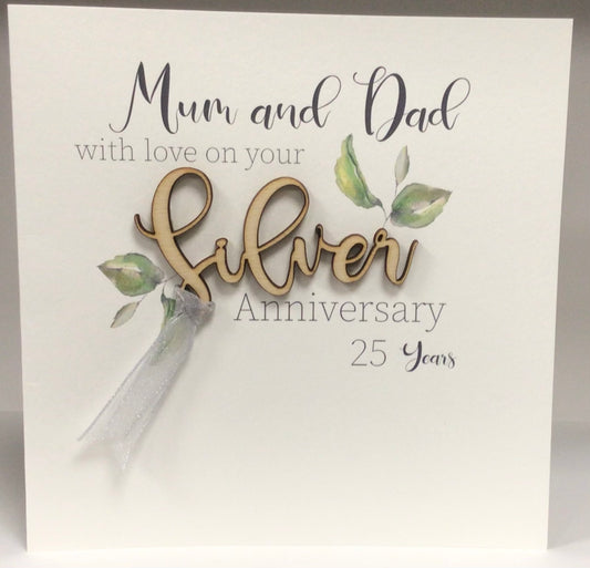 25th Silver Wedding Anniversary Mum and Dad Card - Tracey Russell
