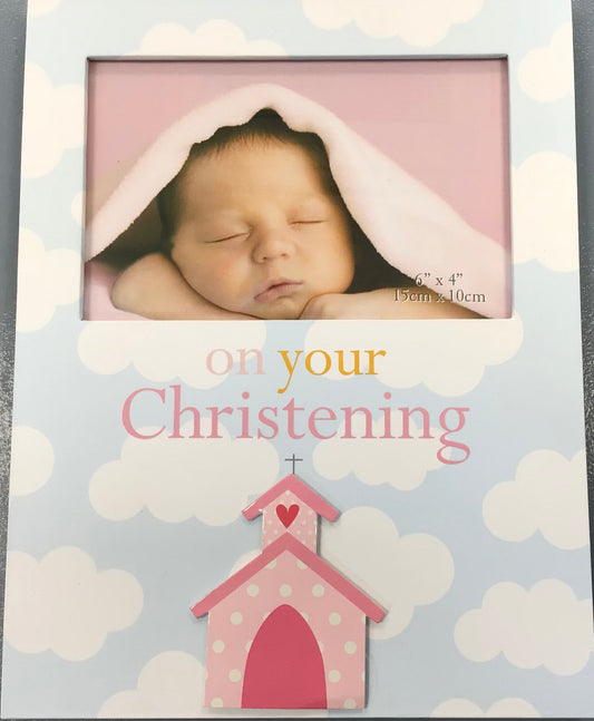 Christening photograph frame (pink)