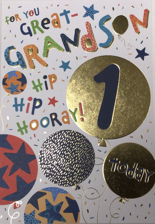 Great Grandson 1st Birthday Card - Words 'n' Wishes
