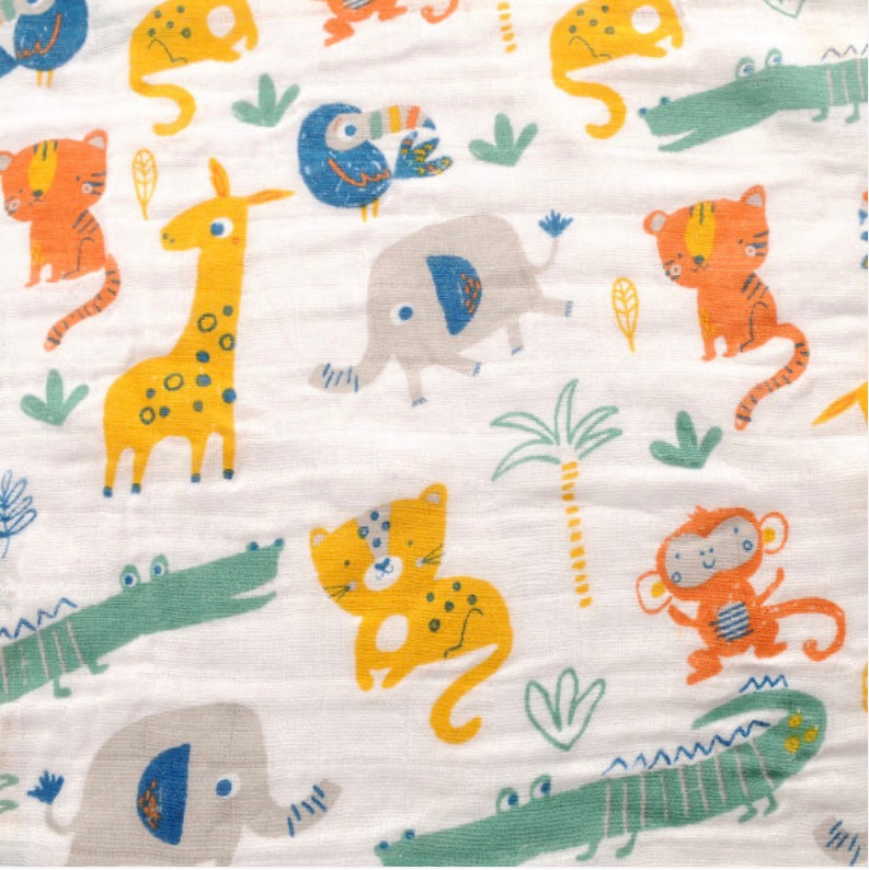 Savanna Animals Luxe Baby Swaddle by Ziggle: Soft Cotton Wrap for Cosy Comfort. Available at Sweet P, Burnside, Glasgow