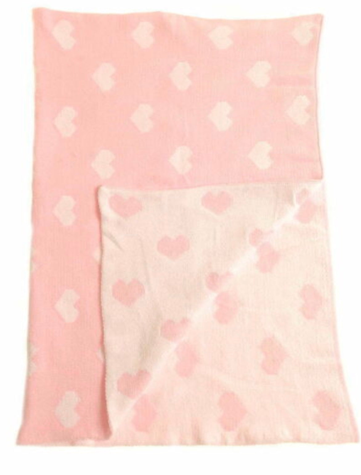 Ziggle Pink and White Hearts Chenille Baby Blanket - Reversible Knitted Design. Available at Sweet P, Burnside, Glasgow