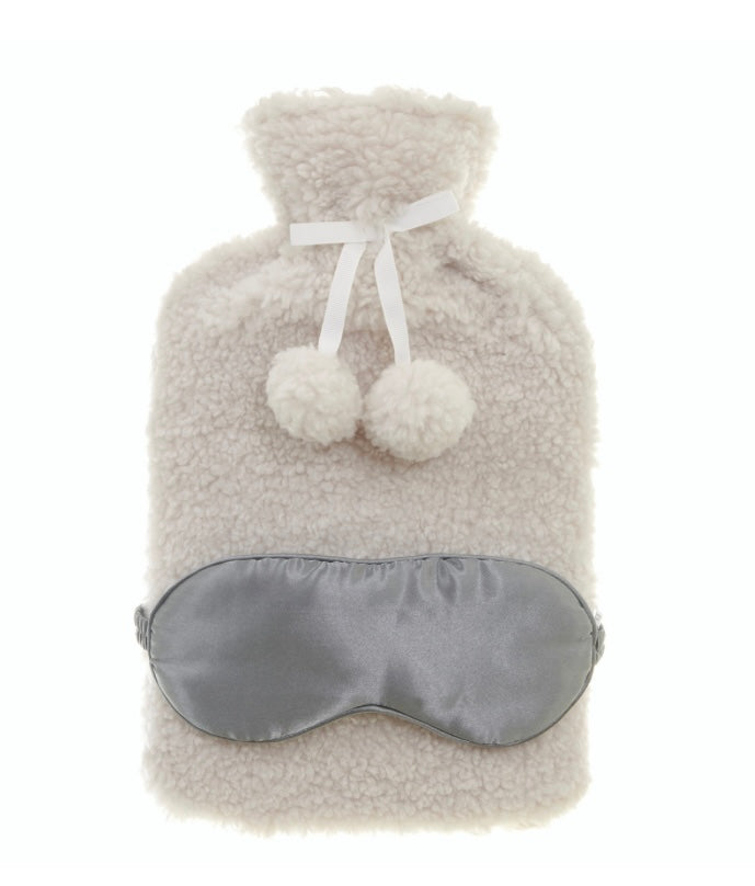 Aroma Home Bouclé Hot Water Bottle & Satin Eye Mask Set