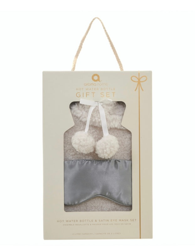 Aroma Home Bouclé Hot Water Bottle & Satin Eye Mask Set