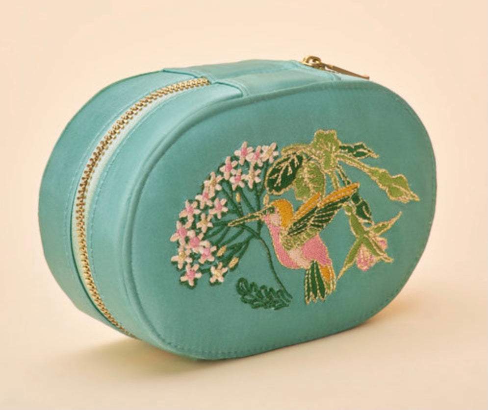 Powder UK Lavender Floral Jewellery Box - Embroidered Hummingbird Design