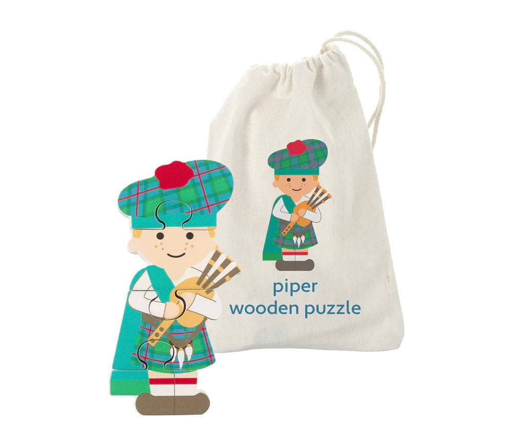 Orange Tree Toys Scottish Bagpipe Piper Wooden Puzzle: Eco-Friendly Toddler Fun. Available at Sweet P, Burnside, Glasgow