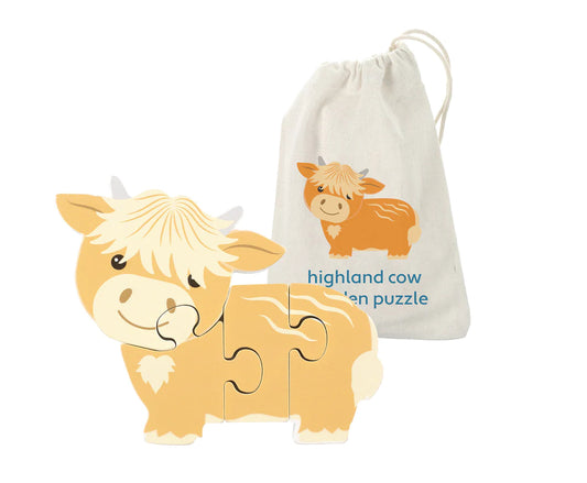 Orange Tree Toys Highland Cow Wooden Puzzle: Eco-Friendly Toddler Fun. Available at Sweet P, Burnside, Glasgow