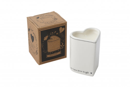 Heart Shaped Vanilla Candle – Ceramic Gift with “Our Love Burns Bright” Inscription